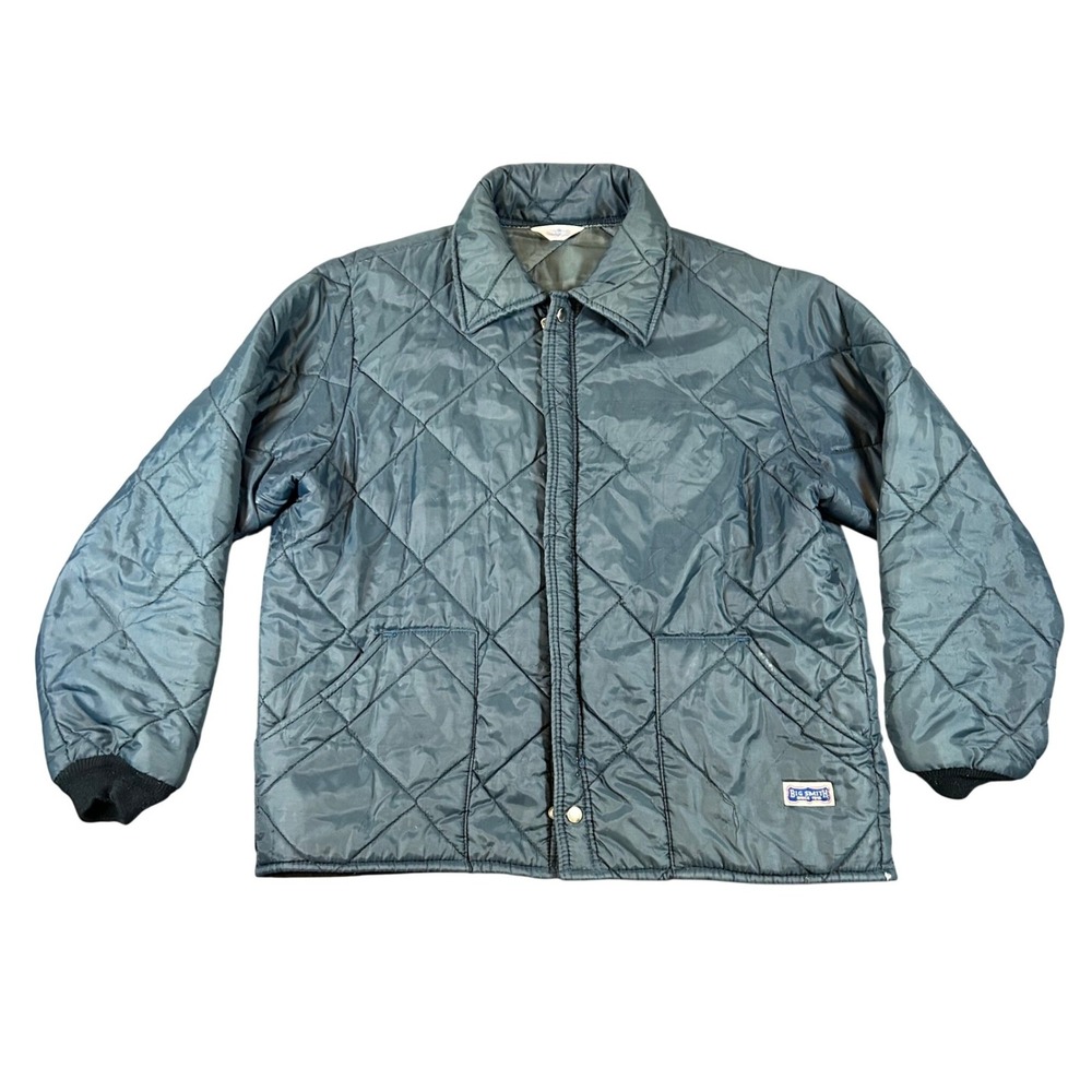 VTG‎ Big Smith Quilted Work Jacket Mens XL Dark Teal Diamond Stitch Zip Up 70s
